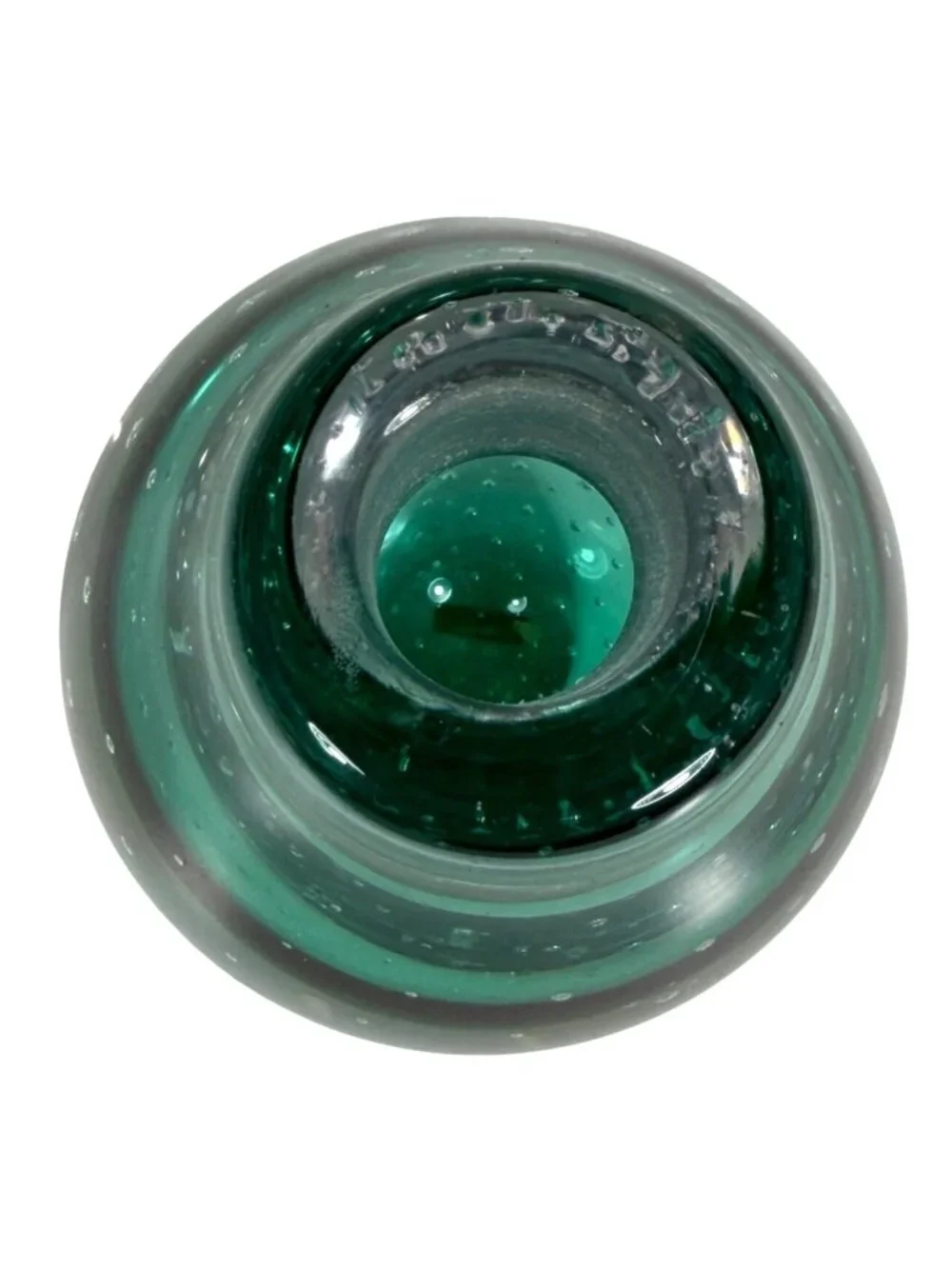 Small Teardrop Teal Green and Clear Glass Controlled Bubble Art Vase Paperweight